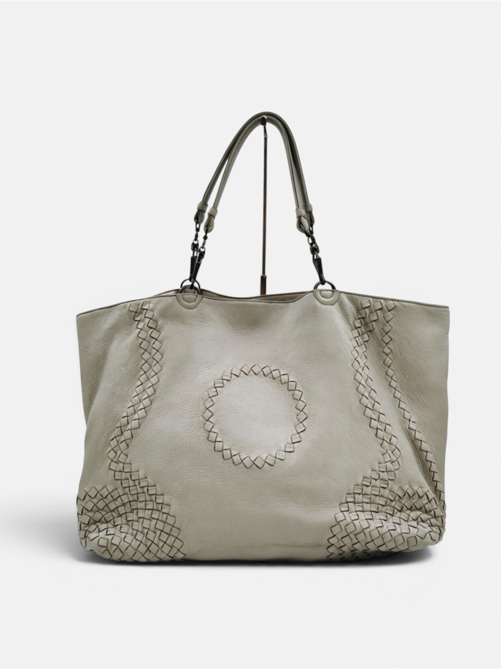Bottega Veneta Large Leather Tote Bag Gray Intrecciato Shoulder Bag Italy - Picture 1 of 11